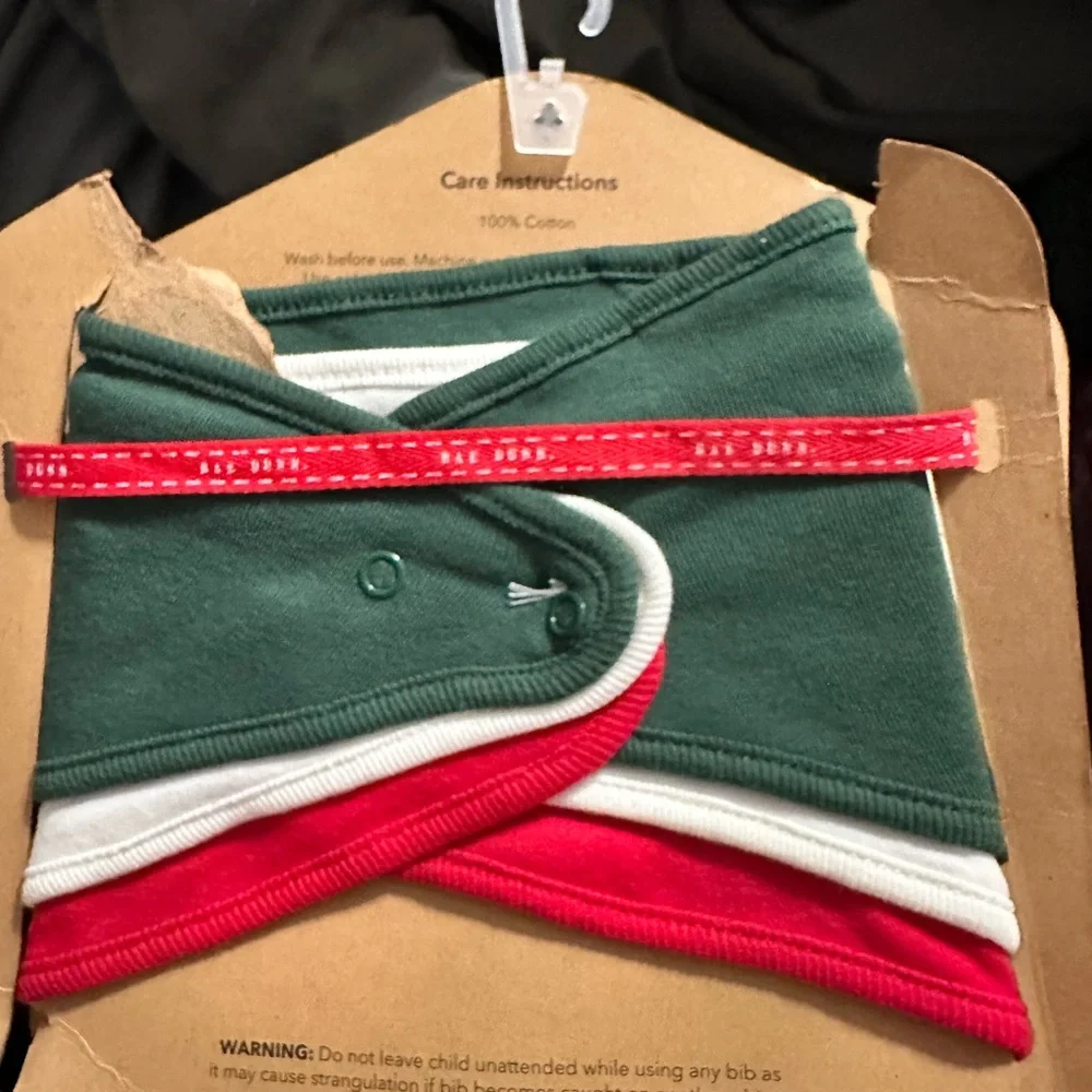 NWT Rae Dunn Baby Bandana Bibs - Santa's Bestie White, Elf Squad in Green